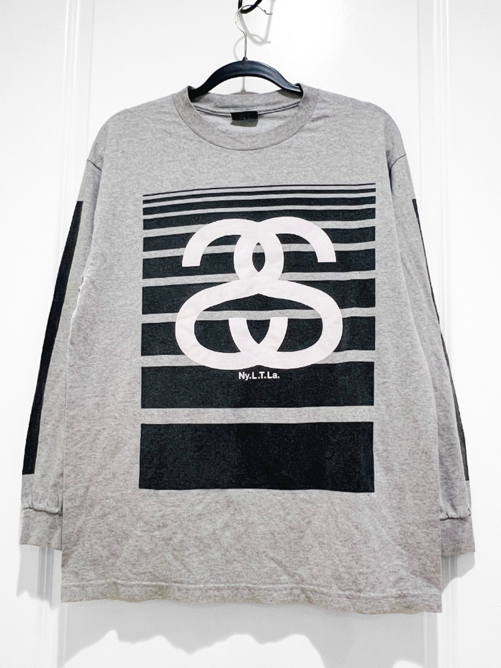Vintage STUSSY Tribe T-Shirt L Mens Long Sleeve Tee 80 men's gray streetwear